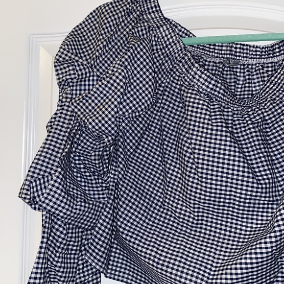 Plaid long sleeve off the shoulder top - Picture 2 of 3